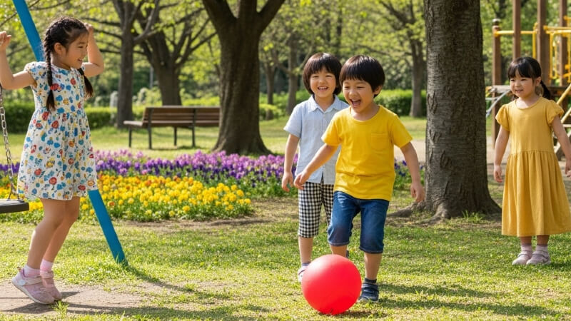 外で元気に遊ぶ様子